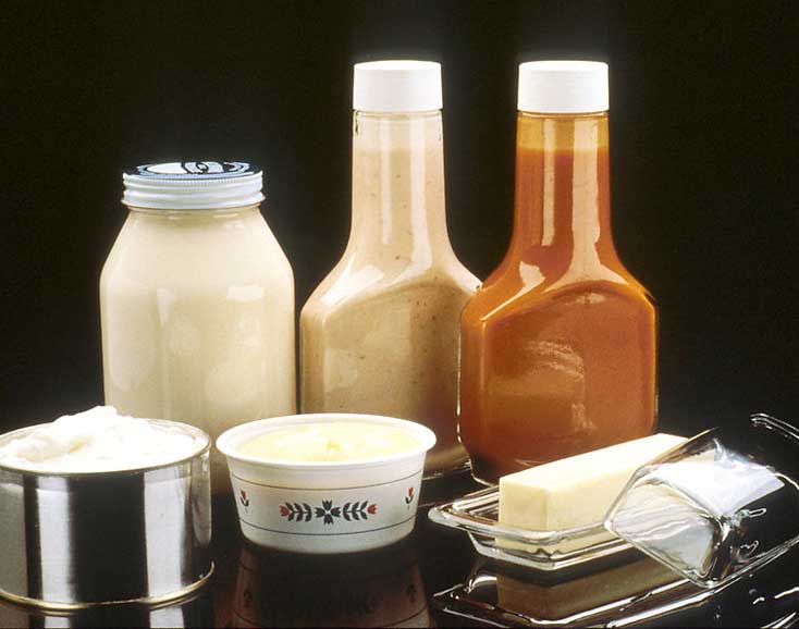 bottles of condiments